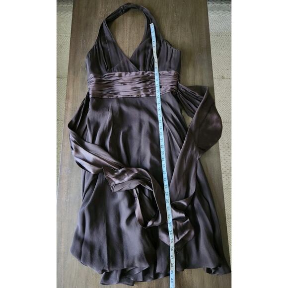 Vtg Y2k Maggy London Silk Brown Halter Neck Knee Length Formal Dress Size 10 - Picture 7 of 7